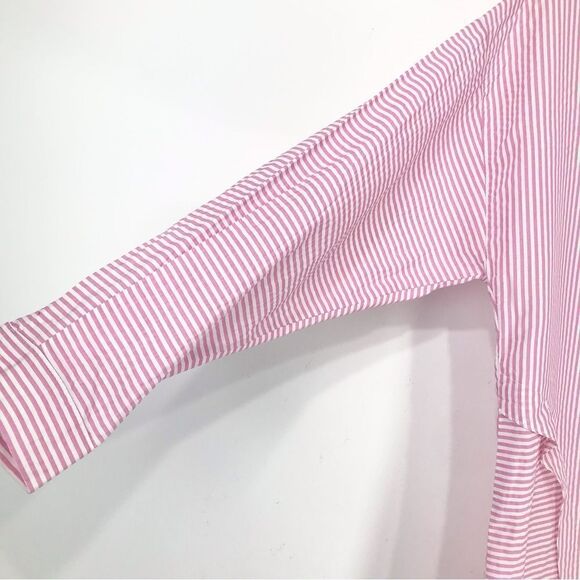 Bislife Pink White Candy Stripe Button Up Drawstring Tunic Top, Mini Dress NEW - Picture 8 of 16